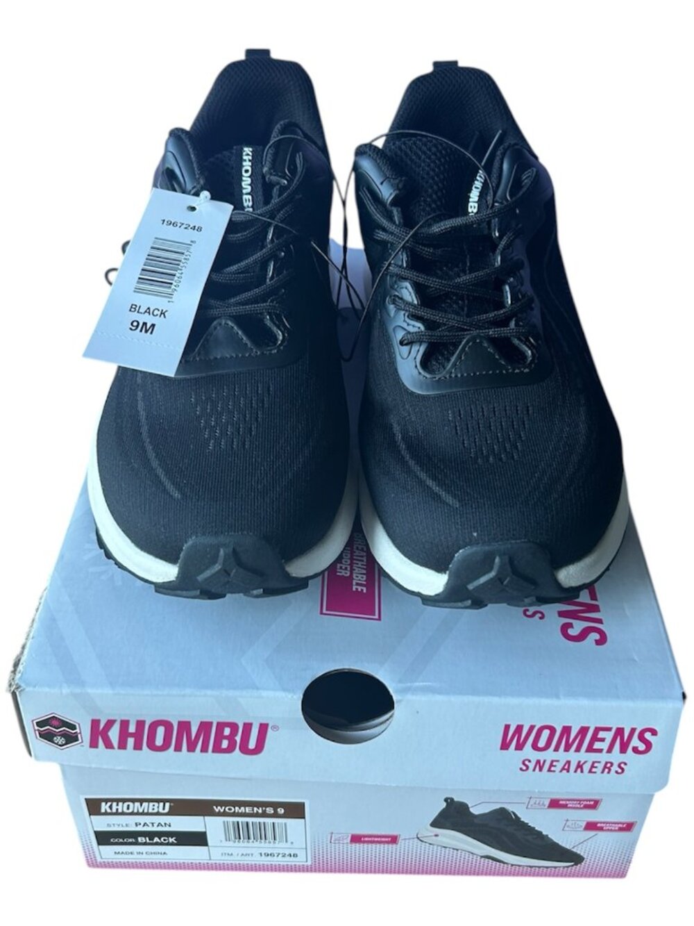 Khombu Women's Sneaker lightweight Memory Foam Black Size 9